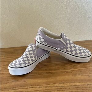Vans Lavender and White Checkered Slip-Ons